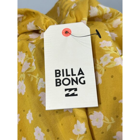 BILLABONG Love Wrapped Crop Top Sz L Yellow Floral Peasant Long Sleeve Tie Waist - Picture 11 of 14
